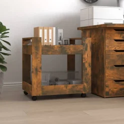 Chariots & Îlots-vidaXL Chariot de bureau Chêne fumé 60x45x60 cm Bois d'ingénierie Ch&ecirc;ne fumé