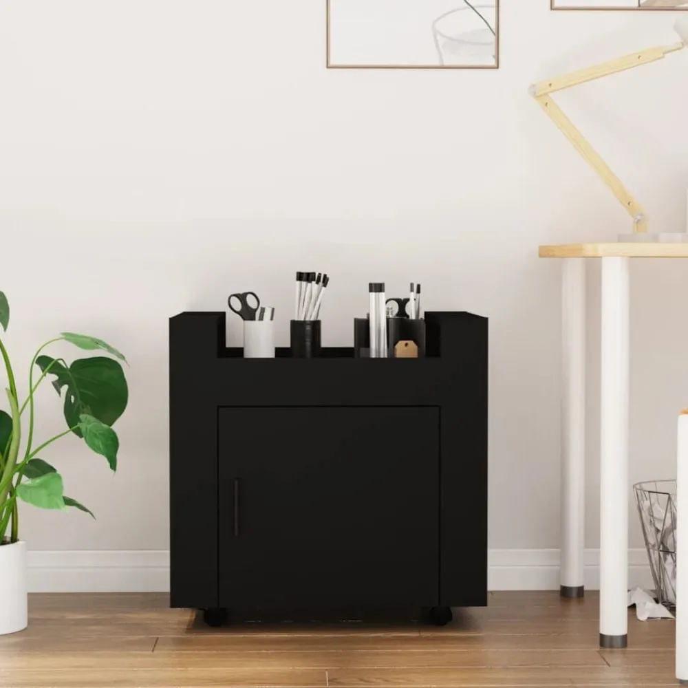 Chariots & Îlots-vidaXL Chariot de bureau 60x45x60 cm Bois d'ingénierie Noir