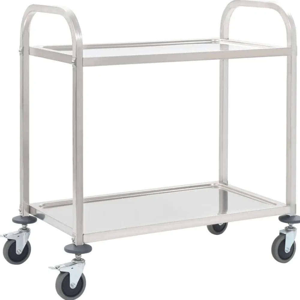 vidaXL Chariot de cuisine à 2 niveaux 96,5x55x90 cm Acier inoxydable