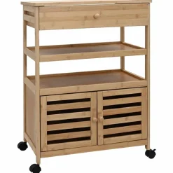 Chariots & Îlots-vidaXL Chariot de Cuisine avec Roues Naturel 59,5 x 36 x 82 cm Bambou