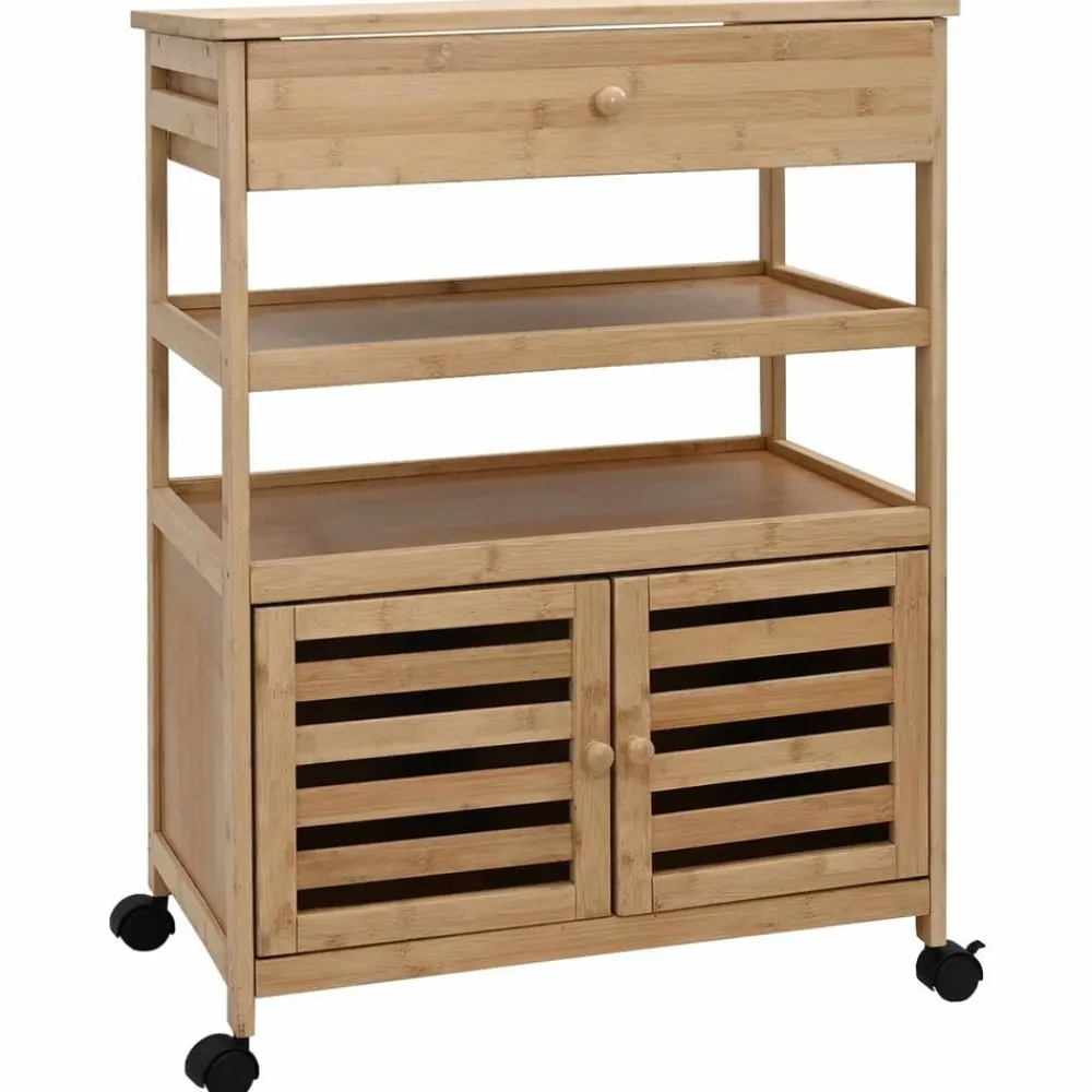 Chariots & Îlots-vidaXL Chariot de Cuisine avec Roues Naturel 59,5 x 36 x 82 cm Bambou