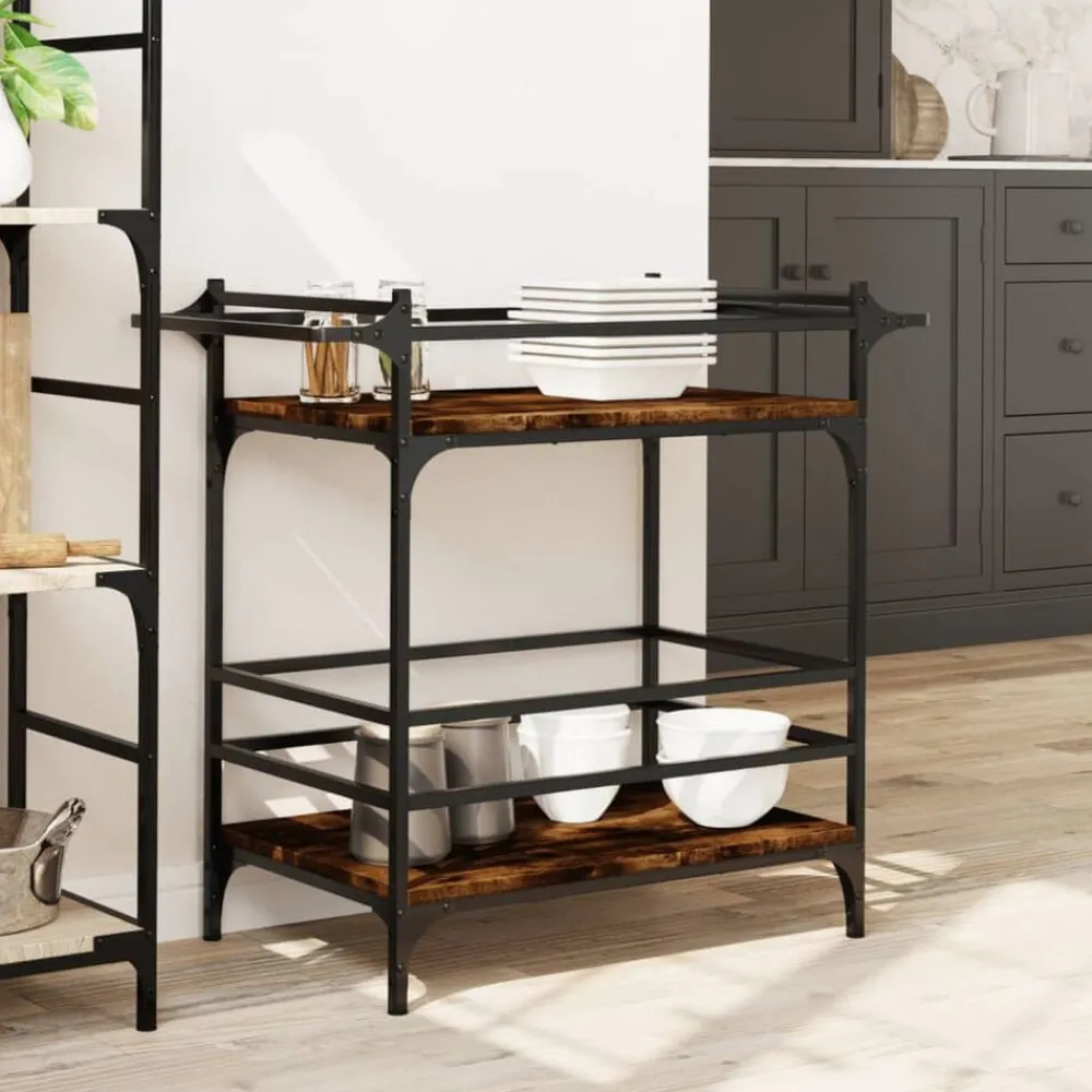 Chariots & Îlots-vidaXL Chariot de cuisine chêne fumé 82x40x78,5 cm bois d'ingénierie Chêne fumé