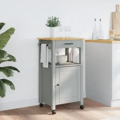 Chariots & Îlots-vidaXL Chariot de cuisine MONZA 48x40x88,5 cm bois massif de pin Gris