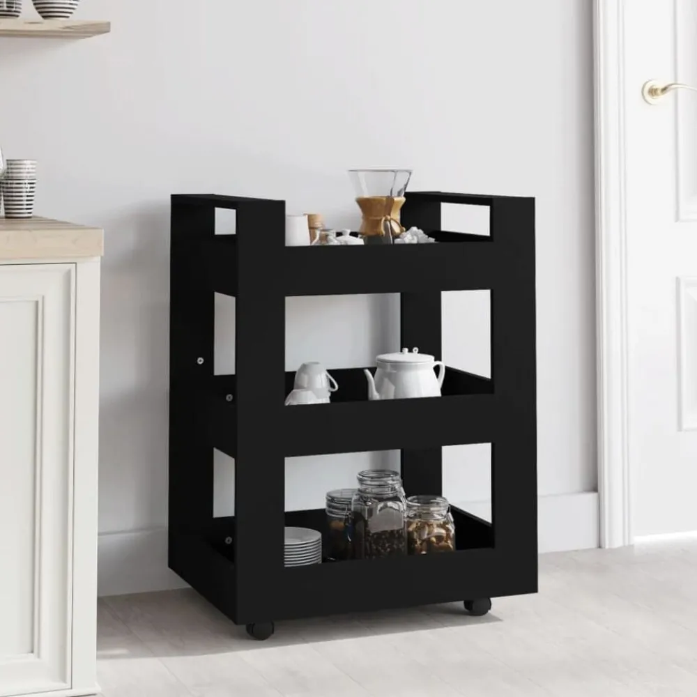 Chariots & Îlots-vidaXL Chariot de cuisine 60x45x80 cm Bois d'ingénierie Noir