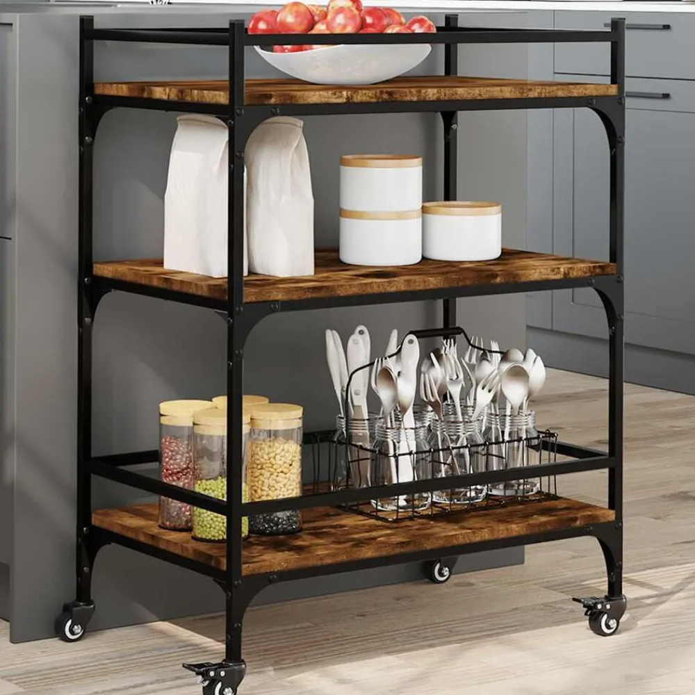vidaXL Chariot de cuisine chêne fumé 65x40x86,5 cm bois d'ingénierie