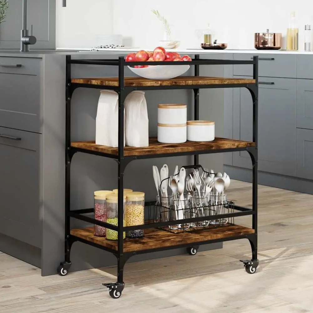 vidaXL Chariot de cuisine chêne fumé 65x40x86,5 cm bois d'ingénierie