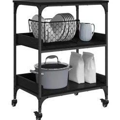 vidaXL Chariot de cuisine Chêne noir 60 x 41 x 80,5 cm