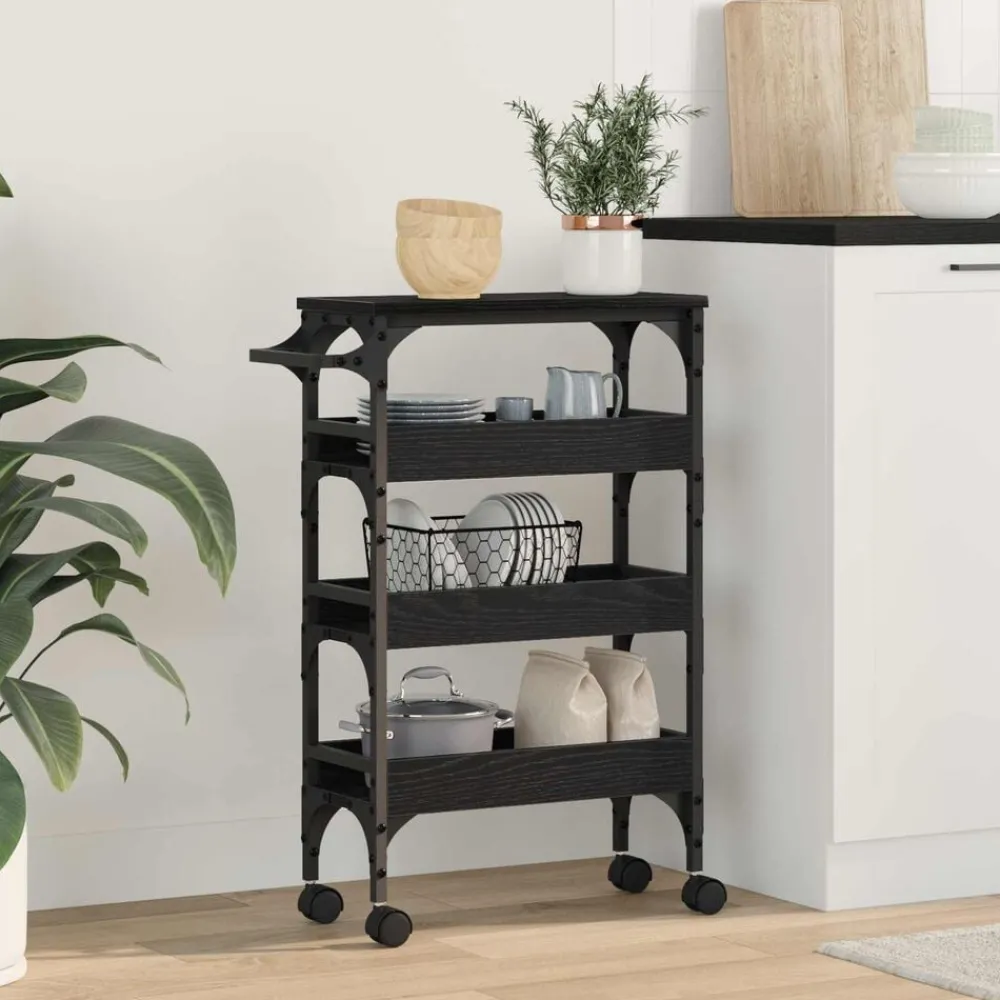 Chariots & Îlots-vidaXL Chariot de cuisine Chêne noir 53 x 20 x 76 cm Bois d'ingénierie Chêne noir