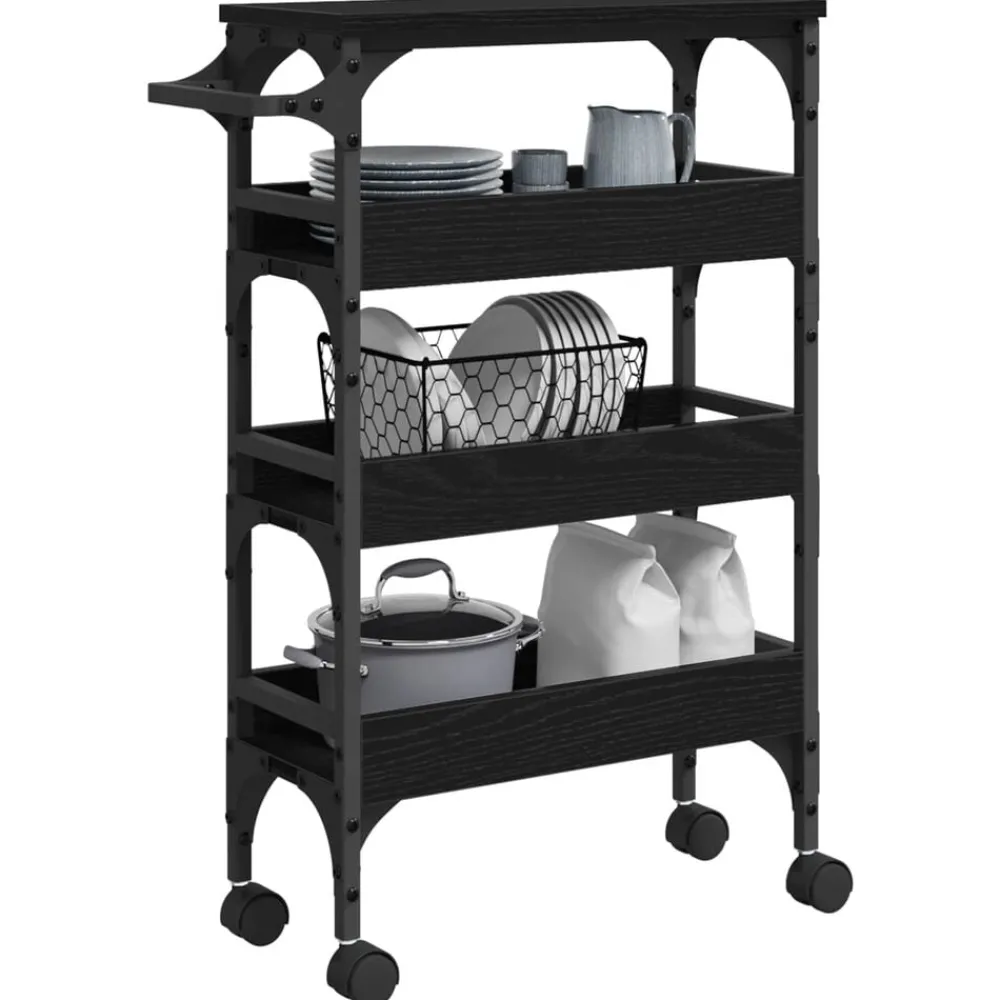 Chariots & Îlots-vidaXL Chariot de cuisine Chêne noir 53 x 20 x 76 cm Bois d'ingénierie Chêne noir