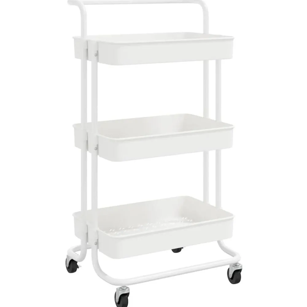 Chariots & Îlots-vidaXL Chariot de cuisine 3 niveaux 42x35x85 cm Fer et ABS Blanc