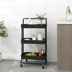 vidaXL Chariot de cuisine 3 niveaux 42x35x85 cm Fer et ABS