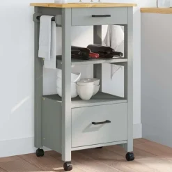 Chariots & Îlots-vidaXL Chariot de cuisine MONZA 48x40x88,5 cm bois massif de pin Gris