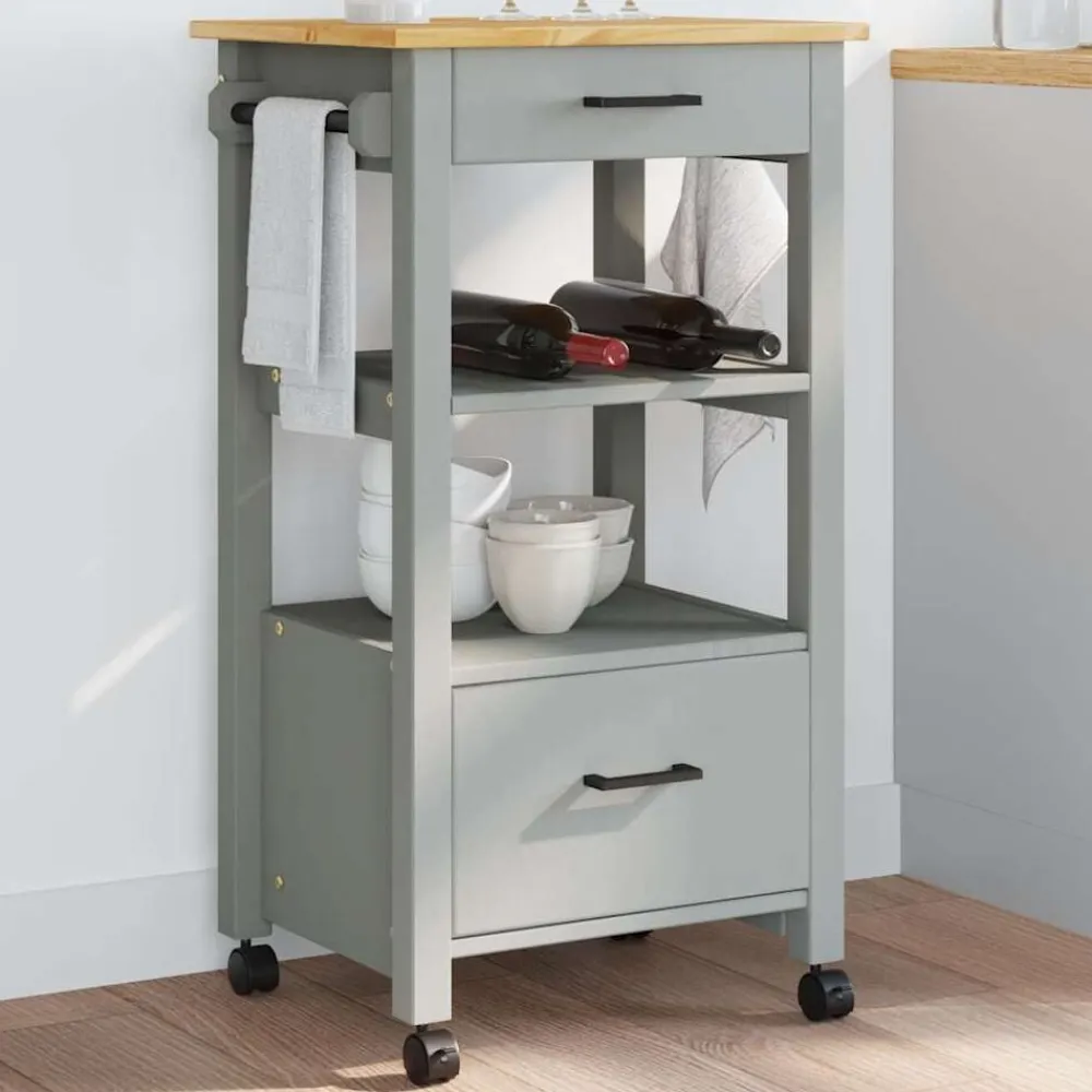 Chariots & Îlots-vidaXL Chariot de cuisine MONZA 48x40x88,5 cm bois massif de pin Gris