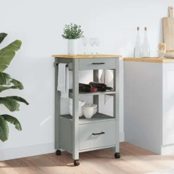 Chariots & Îlots-vidaXL Chariot de cuisine MONZA 48x40x88,5 cm bois massif de pin Gris