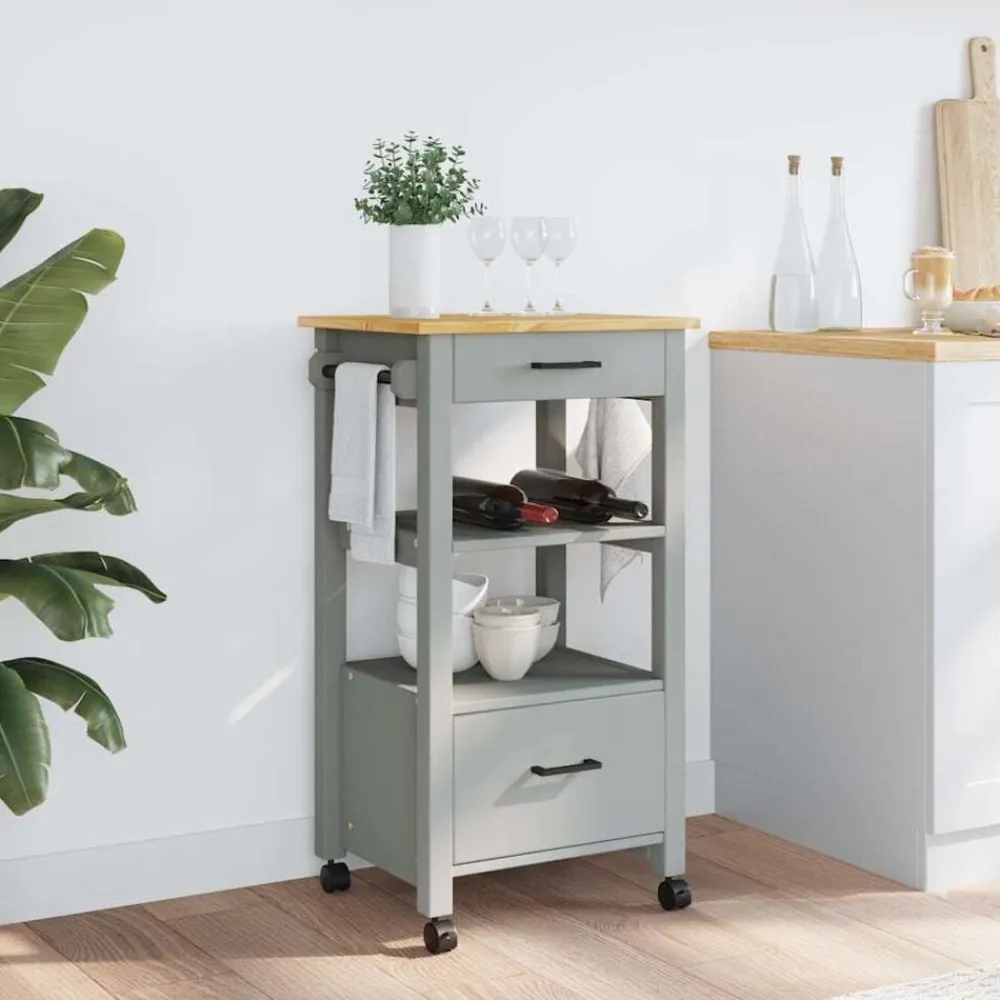 Chariots & Îlots-vidaXL Chariot de cuisine MONZA 48x40x88,5 cm bois massif de pin Gris