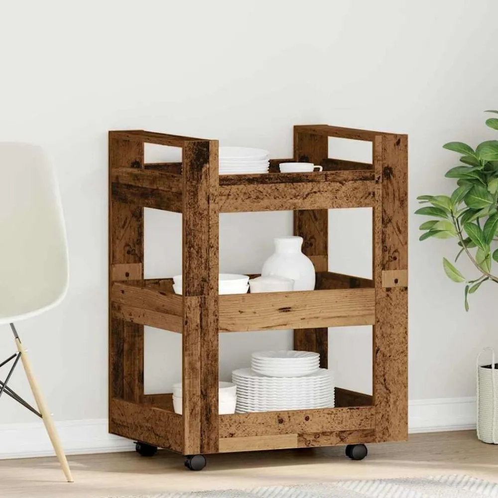 Chariots & Îlots-vidaXL Chariot de cuisine Bois de chêne 60 x 45 x 80 cm Bois ancien