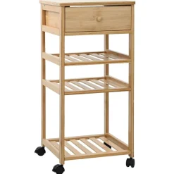 Chariots & Îlots-vidaXL Chariot de Cuisine avec Roues Naturel 37 x 36 x 80 cm Bambou