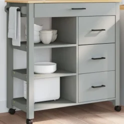 Chariots & Îlots-vidaXL Chariot de cuisine MONZA 84x40x88,5 cm bois massif de pin Gris