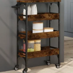 Chariots & Îlots-vidaXL Chariot de cuisine chêne fumé 53x20x76 cm bois d'ingénierie Ch&ecirc;ne fumé