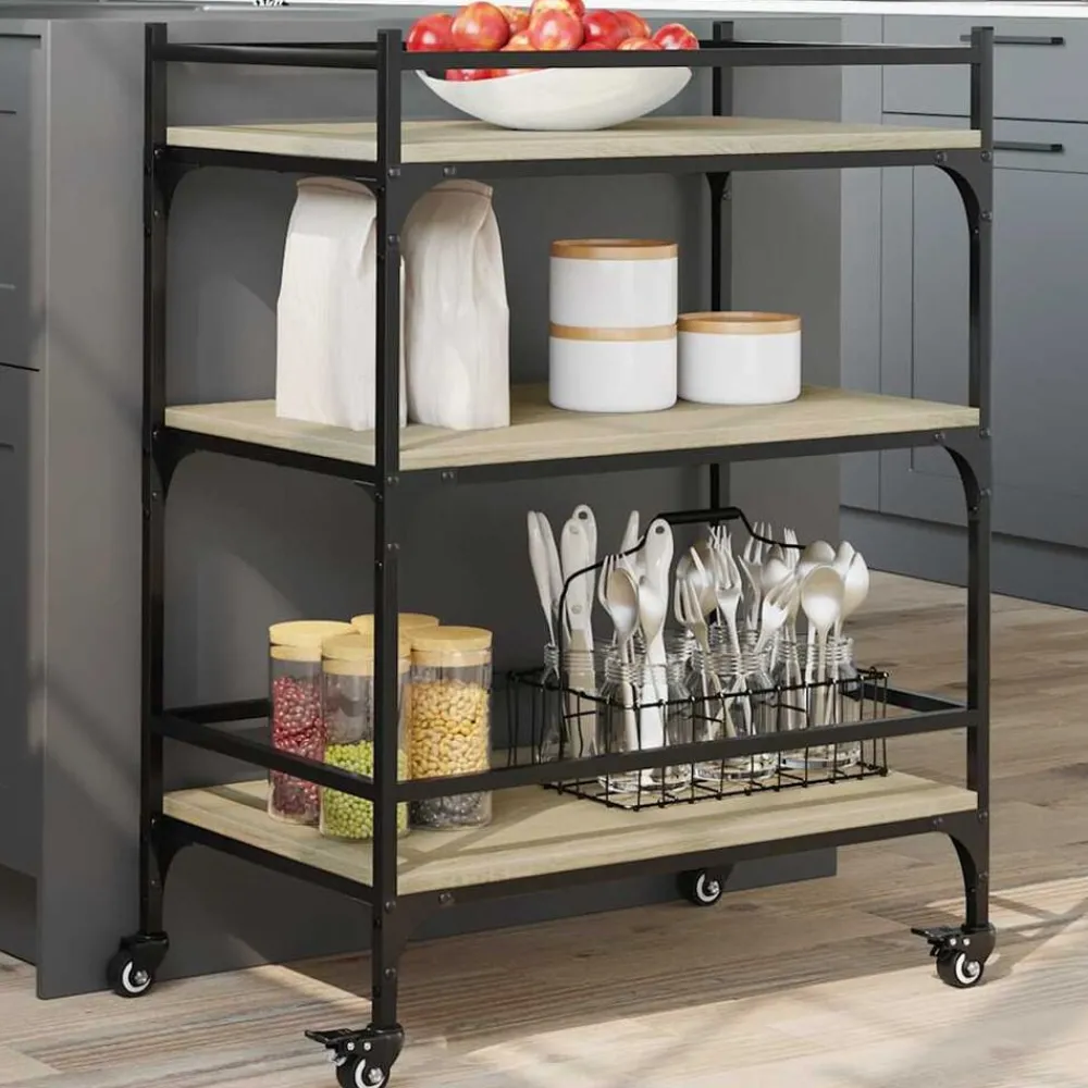 Chariots & Îlots-vidaXL Chariot de cuisine chêne sonoma 65x40x86,5 cm bois d'ingénierie Chêne sonoma