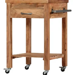 vidaXL Chariot de cuisine 58x58x89 cm Bois d'acacia massif