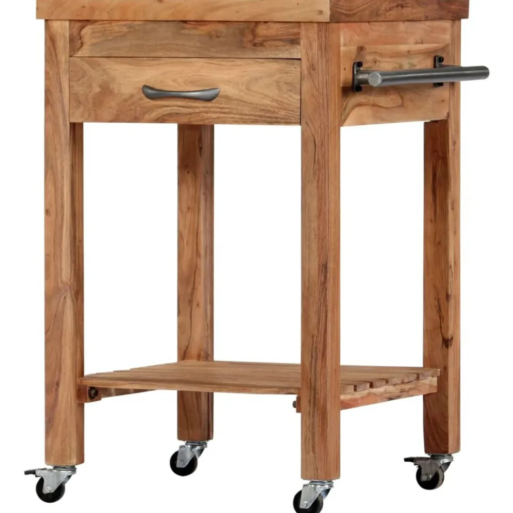 vidaXL Chariot de cuisine 58x58x89 cm Bois d'acacia massif