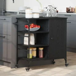 Chariots & Îlots-vidaXL Chariot de cuisine Chêne noir 87.5 x 39 x 84.5 cm Ch&ecirc;ne noir