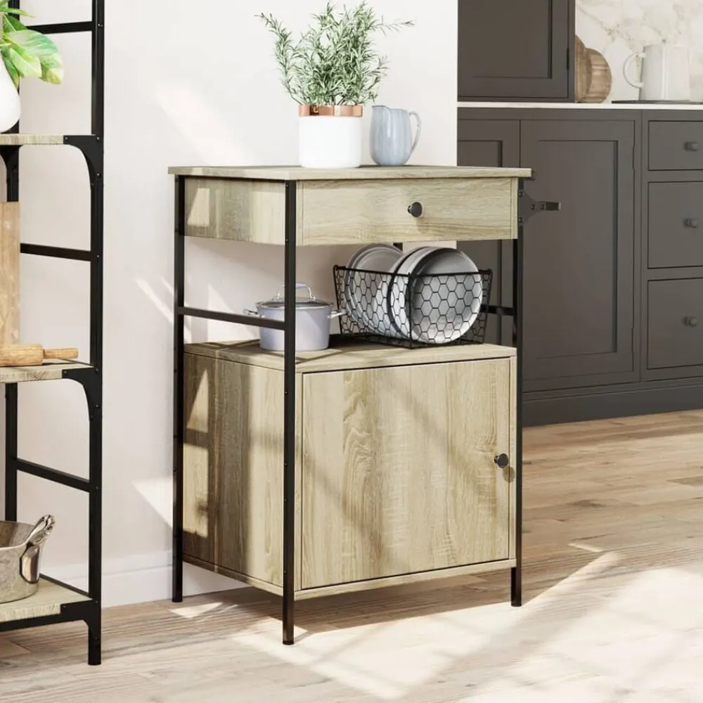vidaXL Chariot de cuisine chêne sonoma 56x43x89,5 cm bois d'ingénierie