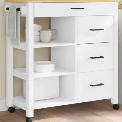 Chariots & Îlots-vidaXL Chariot de cuisine MONZA 84x40x88,5 cm bois massif de pin Blanc