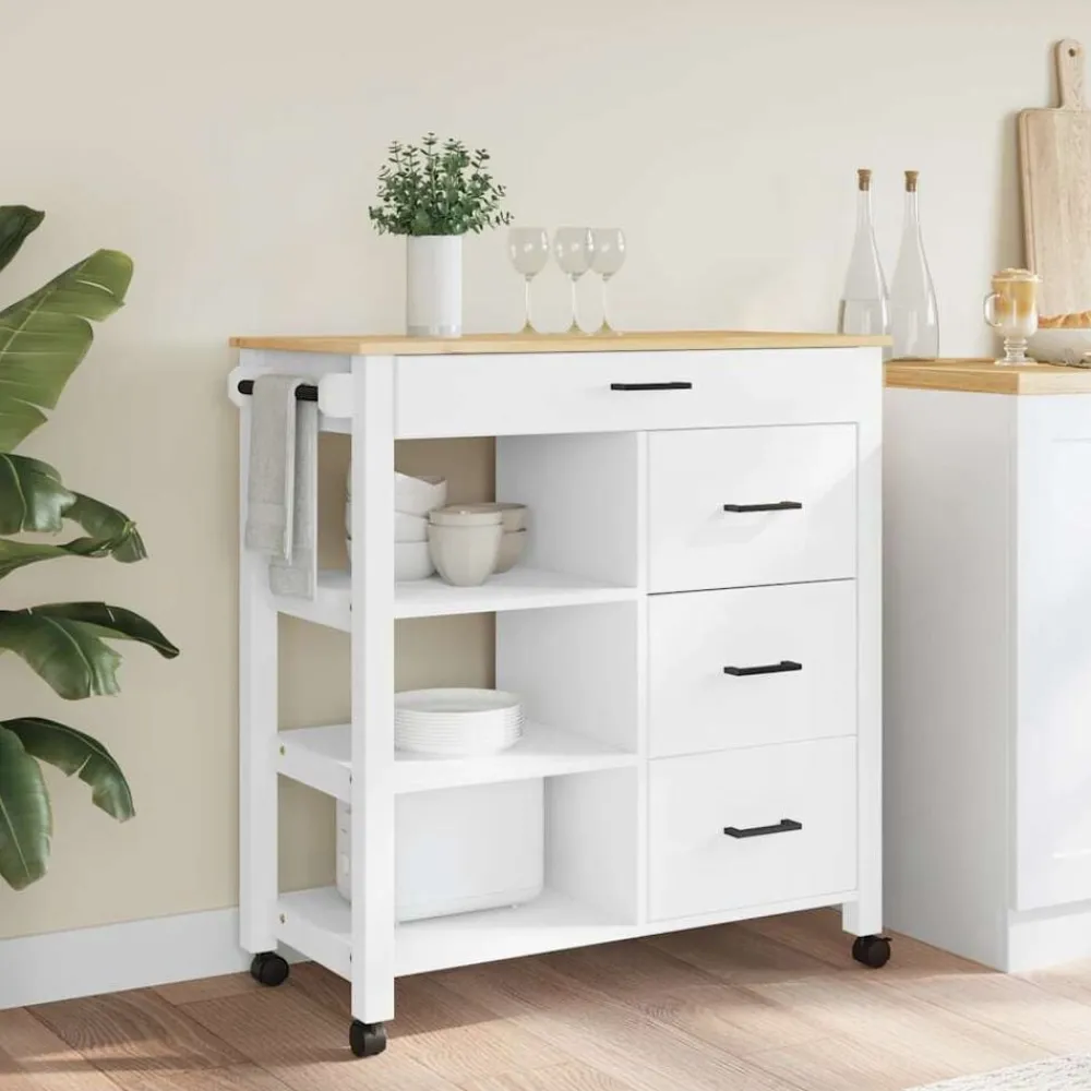 Chariots & Îlots-vidaXL Chariot de cuisine MONZA 84x40x88,5 cm bois massif de pin Blanc
