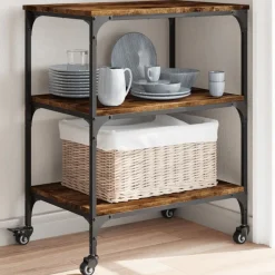 vidaXL Chariot de cuisine chêne fumé 60x41x76 cm bois d'ingénierie