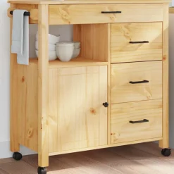 vidaXL Chariot de cuisine MONZA 84x40x88,5 cm bois massif de pin