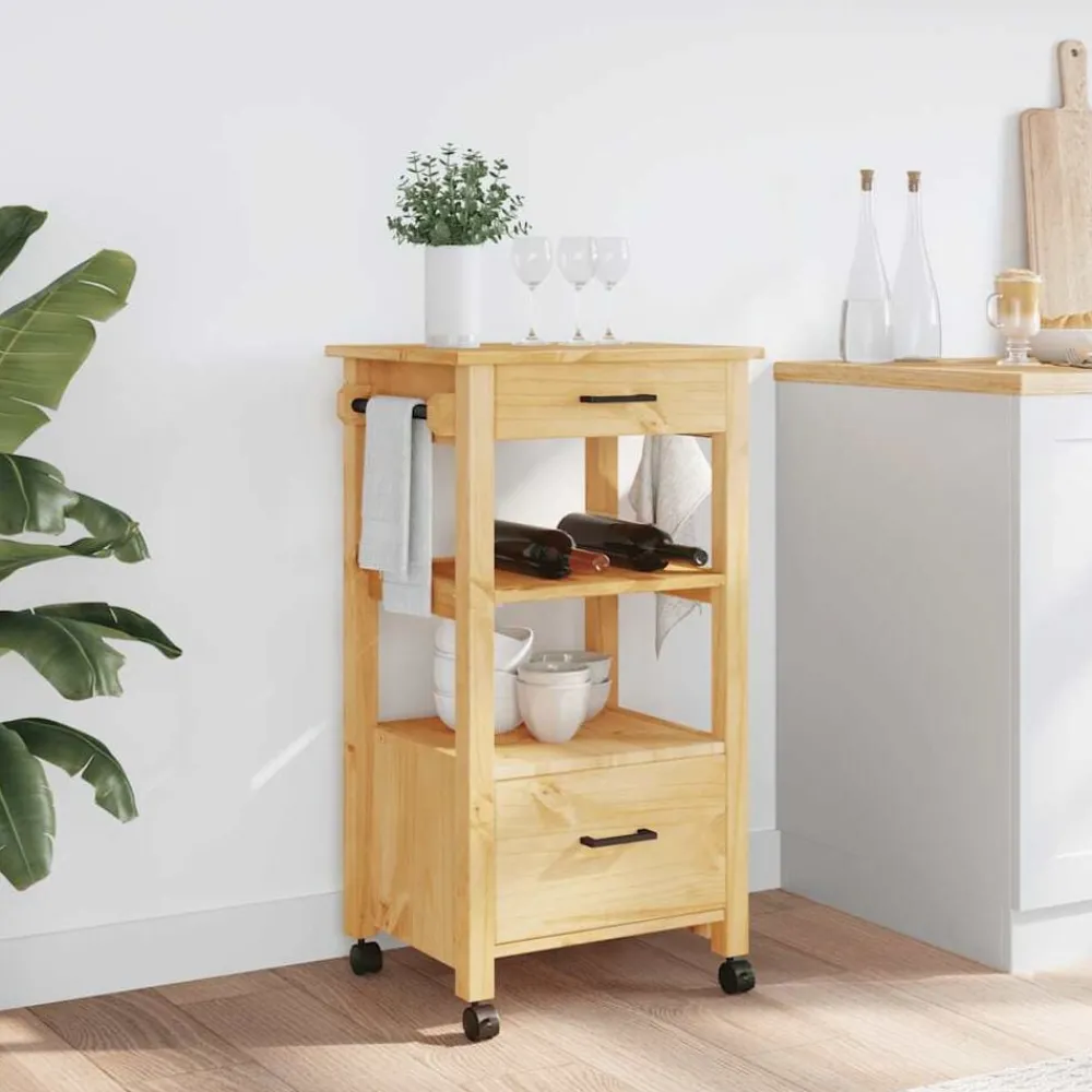 vidaXL Chariot de cuisine MONZA 48x40x88,5 cm bois massif de pin