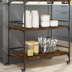 Chariots & Îlots-vidaXL Chariot de cuisine chêne fumé 100,5x50x105 cm bois d'ingénierie Ch&ecirc;ne fumé