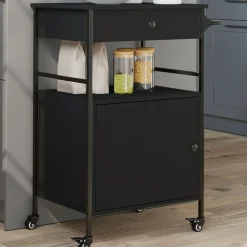Chariots & Îlots-vidaXL Chariot de cuisine 56x43x89,5 cm bois d'ingénierie Noir