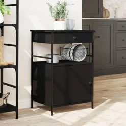 Chariots & Îlots-vidaXL Chariot de cuisine 56x43x89,5 cm bois d'ingénierie Noir