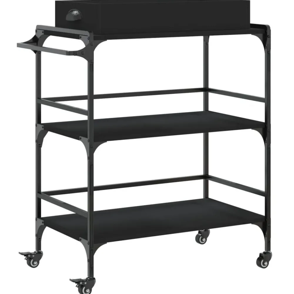 Chariots & Îlots-vidaXL Chariot de cuisine 81,5x41x92,5 cm bois d'ingénierie Noir