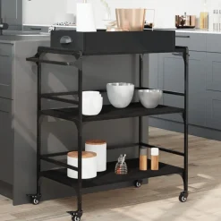 Chariots & Îlots-vidaXL Chariot de cuisine 81,5x41x92,5 cm bois d'ingénierie Noir