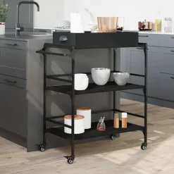 Chariots & Îlots-vidaXL Chariot de cuisine 81,5x41x92,5 cm bois d'ingénierie Noir