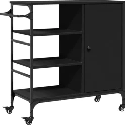 Chariots & Îlots-vidaXL Chariot de cuisine 87,5x38,5x84,5 cm bois d'ingénierie Noir