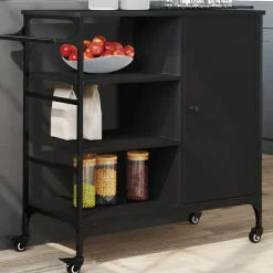 Chariots & Îlots-vidaXL Chariot de cuisine 87,5x38,5x84,5 cm bois d'ingénierie Noir