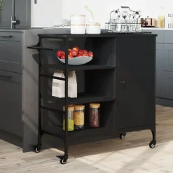 Chariots & Îlots-vidaXL Chariot de cuisine 87,5x38,5x84,5 cm bois d'ingénierie Noir