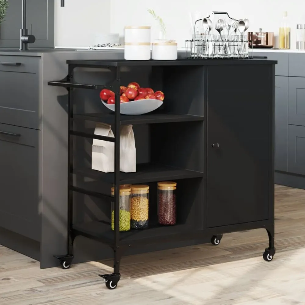 Chariots & Îlots-vidaXL Chariot de cuisine 87,5x38,5x84,5 cm bois d'ingénierie Noir