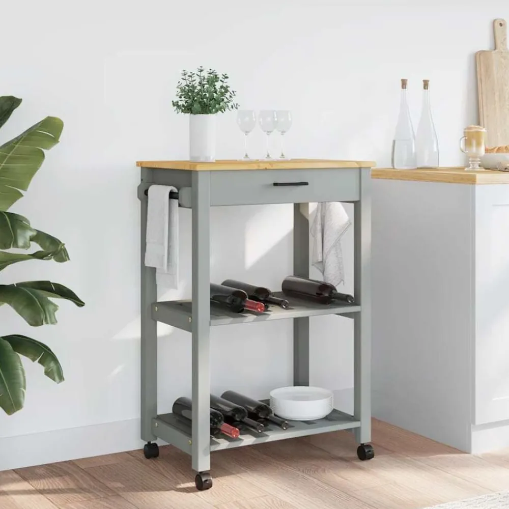 Chariots & Îlots-vidaXL Chariot de cuisine MONZA 60x40x88,5 cm bois massif de pin Gris
