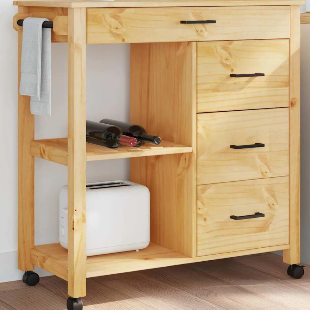 vidaXL Chariot de cuisine MONZA 84x40x88,5 cm bois massif de pin