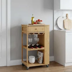 vidaXL Chariot de Cuisine avec Roues Naturel 47,5 x 36 x 83 cm Bambou