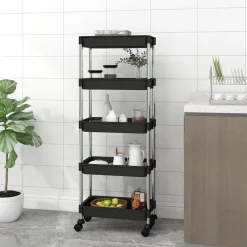 Chariots & Îlots-vidaXL Chariot de cuisine 5 niveaux 42x29x128 cm Fer et ABS Noir