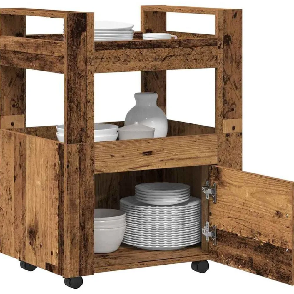 Chariots & Îlots-vidaXL Chariot de cuisine 60 x 45 x 80 cm Bois ancien