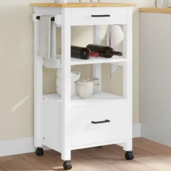 Chariots & Îlots-vidaXL Chariot de cuisine MONZA 48x40x88,5 cm bois massif de pin Blanc