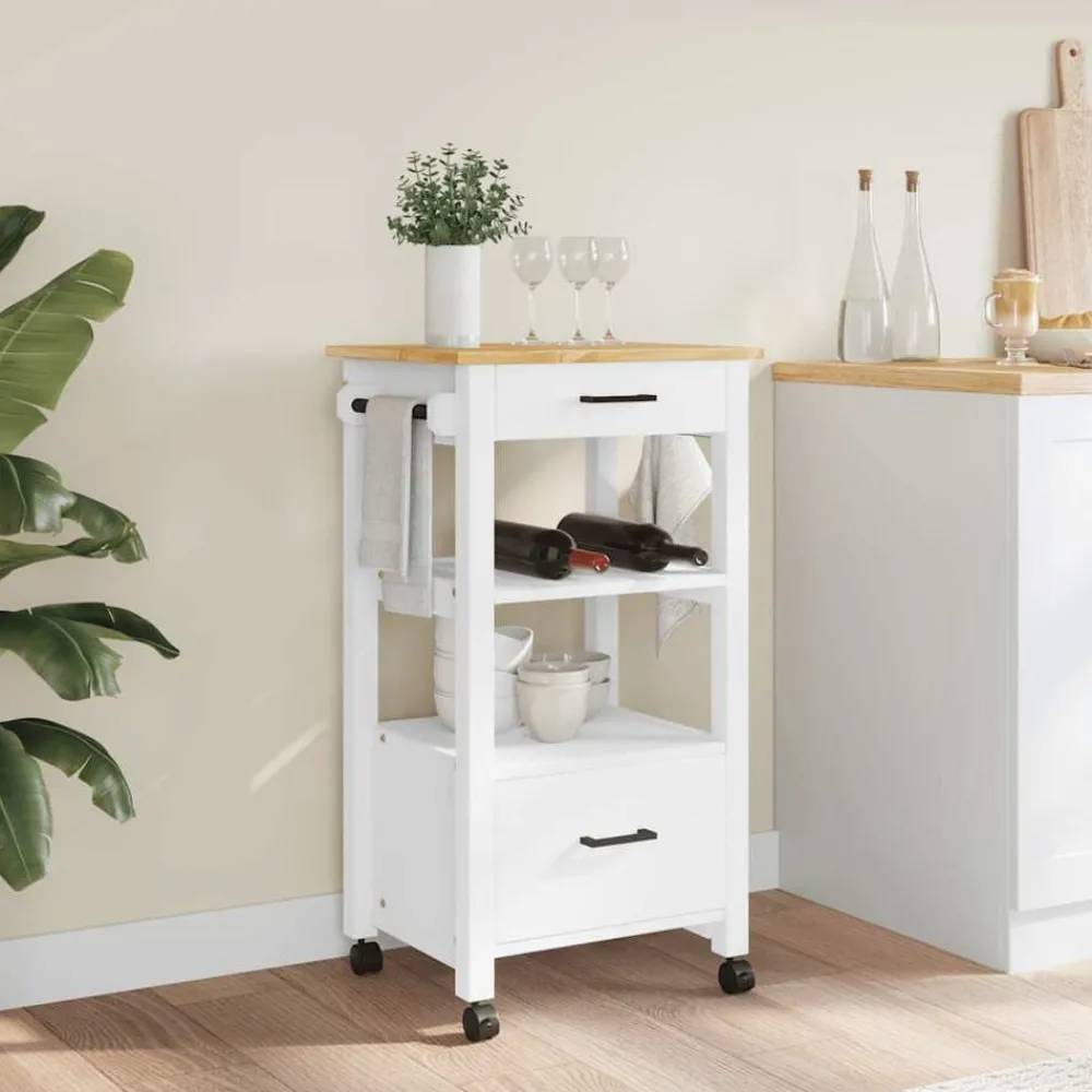 Chariots & Îlots-vidaXL Chariot de cuisine MONZA 48x40x88,5 cm bois massif de pin Blanc